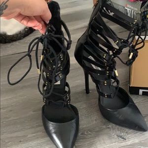 All black Steve Madden lace up sandal